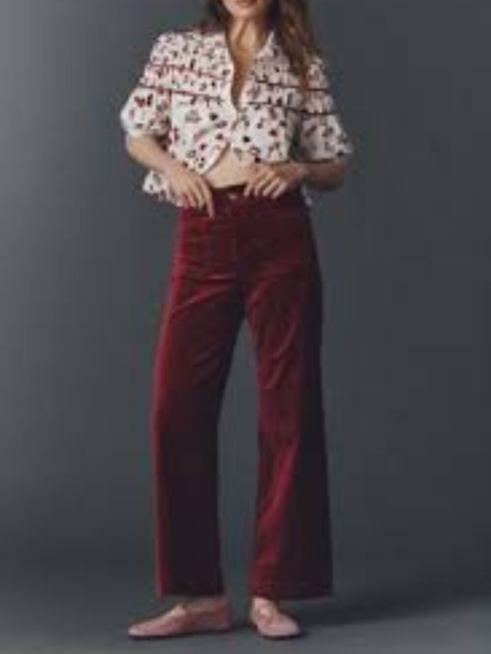 Anthropologie NWT The Colette Full-Length Red Velvet Wide Leg Pants Trousers 30